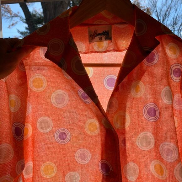 Vintage 70s Shirt Set Small Polka Dot Tank Button Down Long Sleeve Pastel - Picture 8 of 16